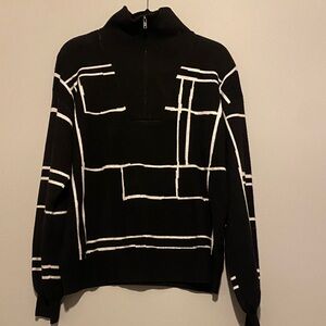 Nine West Men's Black and White Zip-Up Sweater